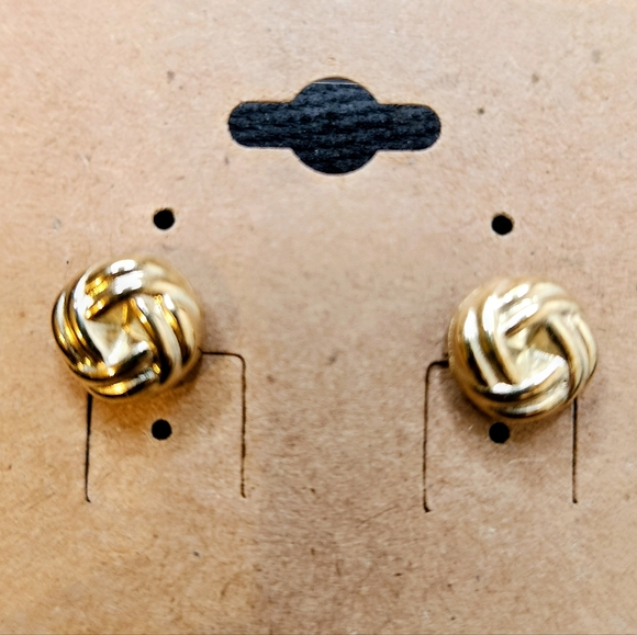 Gold Twist Stud Earrings - Picture 3 of 3